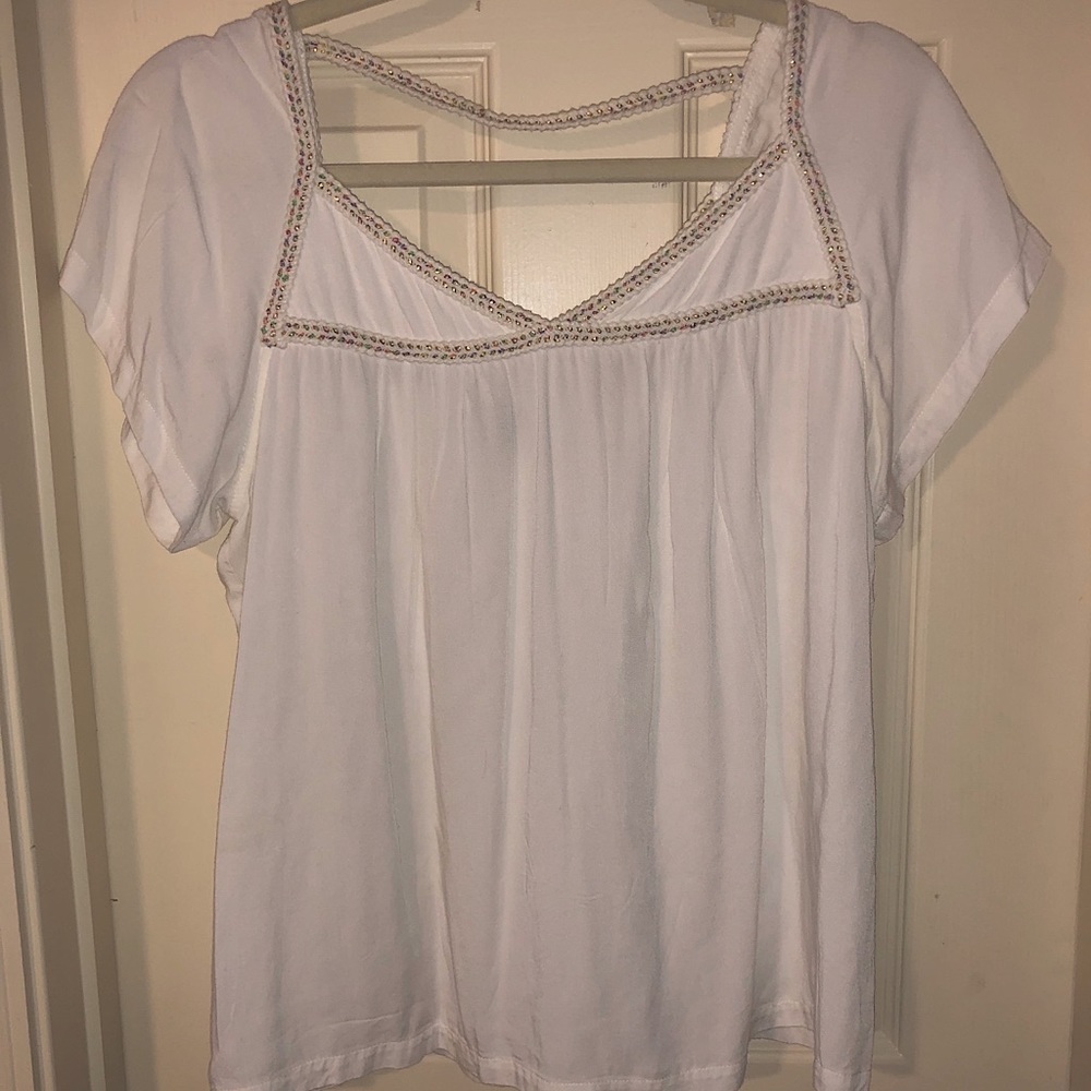 Color Block White Top with Shiny Braided Details